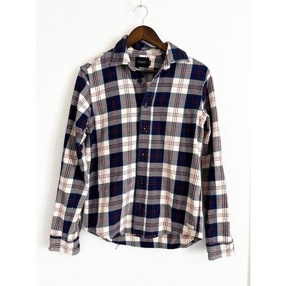 Scotch & Soda Thick Cotton Flannel Button Down Shirt Plaid Blue Small - Picture 2 of 9